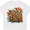 Echidna Among Kangaroo Paws printed on a white Women’s Boxy T-Shirt, design by Australia Art Prints