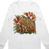 Echidna Among Kangaroo Paws printed on a white Women’s Long Sleeve T-Shirt, design by Australia Art Prints
