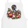 White apron with the Elegant Emu with Everlasting Daisies print on the bib