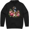 Elegant Emu with Everlasting Daisies printed on a black Hoodie, design by Australia Art Prints