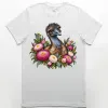 Elegant Emu with Everlasting Daisies printed on a white Premium Men’s T-Shirt, design by Australia Art Prints