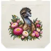 Elegant Emu with Everlasting Daisies printed on a natural Tote Bag, design by Australia Art Prints