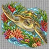 Green Sea Turtle Among Coral and Seagrass printed on a white Cross Stitch Canvas, design by Australia Art Prints
