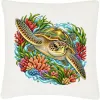 Green Sea Turtle Among Coral and Seagrass printed on an off white Cushion Cover, design by Australia Art Prints
