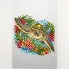 Green Sea Turtle Among Coral and Seagrass printed on a natural Tea Towel, design by Australia Art Prints