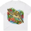 Green Sea Turtle Among Coral and Seagrass printed on a white Women’s Boxy T-Shirt, design by Australia Art Prints