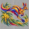 Kangaroo with Eucalyptus and Wattle printed on a white Cross Stitch Canvas, design by Australia Art Prints
