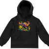 Kangaroo with Eucalyptus and Wattle printed on a black Kids Hoodie, design by Australia Art Prints