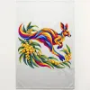 Kangaroo with Eucalyptus and Wattle printed on a natural Tea Towel, design by Australia Art Prints