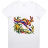 Kangaroo with Eucalyptus and Wattle printed on a white Women’s V-Neck T-Shirt, design by Australia Art Prints