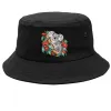 Black bucket hat with a small Koala in Coral Eucalyptus print on the front