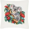 Koala in Coral Eucalyptus printed on an off white Cushion Cover, design by Australia Art Prints