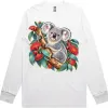 Koala in Coral Eucalyptus printed on a white Long Sleeve T-Shirt, design by Australia Art Prints
