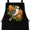 Kookaburra with Golden Banksia printed on a black Apron, design by Australia Art Prints