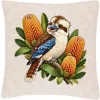 Kookaburra with Golden Banksia printed on an oatmeal Cushion Cover, design by Australia Art Prints