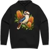 Kookaburra with Golden Banksia printed on a black Hoodie, design by Australia Art Prints