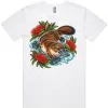 Platypus Among Bottlebrush printed on a white Men’s T-Shirt, design by Australia Art Prints
