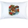 Platypus Among Bottlebrush printed on a white Pillow Case, design by Australia Art Prints