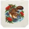 Platypus Among Bottlebrush printed on a natural Tote Bag, design by Australia Art Prints