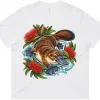 Platypus Among Bottlebrush printed on a white Women’s Boxy T-Shirt, design by Australia Art Prints