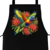 Rainbow Lorikeet with Grevillea printed on a black Apron, design by Australia Art Prints