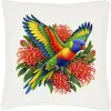 Rainbow Lorikeet with Grevillea printed on an off white Cushion Cover, design by Australia Art Prints