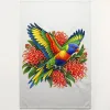 Rainbow Lorikeet with Grevillea printed on a natural Tea Towel, design by Australia Art Prints