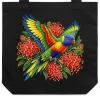 Rainbow Lorikeet with Grevillea printed on a black Tote Bag, design by Australia Art Prints