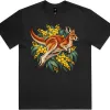 Red Kangaroo and Golden Wattle printed on a black Boxy T-Shirt, design by Australia Art Prints