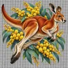 Red Kangaroo and Golden Wattle printed on a white Cross Stitch Canvas, design by Australia Art Prints