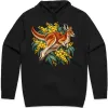 Red Kangaroo and Golden Wattle printed on a black Hoodie, design by Australia Art Prints