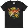 Red Kangaroo and Golden Wattle printed on a black Kids T-Shirt, design by Australia Art Prints