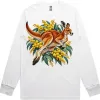Red Kangaroo and Golden Wattle printed on a white Long Sleeve T-Shirt, design by Australia Art Prints