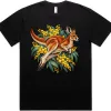 Red Kangaroo and Golden Wattle printed on a black Oversized T-Shirt, design by Australia Art Prints