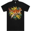 Red Kangaroo and Golden Wattle printed on a black Polo Shirt, design by Australia Art Prints