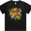 Red Kangaroo and Golden Wattle printed on a black Women’s Fitted T-Shirt, design by Australia Art Prints