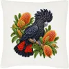 Red-tailed Black Cockatoo Among Golden Banksia printed on an off white Cushion Cover, design by Australia Art Prints