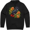 Red-tailed Black Cockatoo Among Golden Banksia printed on a black Hoodie, design by Australia Art Prints
