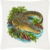 Saltwater Crocodile Among Mangroves printed on an off white Cushion Cover, design by Australia Art Prints