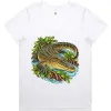 Saltwater Crocodile Among Mangroves printed on a white Women’s V-Neck T-Shirt, design by Australia Art Prints
