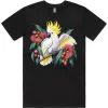 Sulphur-crested Cockatoo in Bloom printed on a black Men’s T-Shirt, design by Australia Art Prints