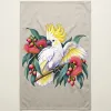 Sulphur-crested Cockatoo in Bloom printed on an oatmeal Tea Towel, design by Australia Art Prints