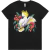 Sulphur-crested Cockatoo in Bloom printed on a black Women’s T-Shirt, design by Australia Art Prints