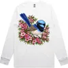 Superb Fairywren Among Pink Waxflowers printed on a white Long Sleeve T-Shirt, design by Australia Art Prints