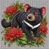 Tasmanian Devil Among Waratah Blooms printed on a white Cross Stitch Canvas, design by Australia Art Prints