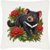 Tasmanian Devil Among Waratah Blooms printed on an off white Cushion Cover, design by Australia Art Prints