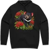 Tasmanian Devil Among Waratah Blooms printed on a black Hoodie, design by Australia Art Prints