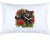 Tasmanian Devil Among Waratah Blooms printed on a white Pillow Case, design by Australia Art Prints