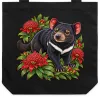 Tasmanian Devil Among Waratah Blooms printed on a black Tote Bag, design by Australia Art Prints