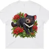 Tasmanian Devil Among Waratah Blooms printed on a white Women’s Boxy T-Shirt, design by Australia Art Prints